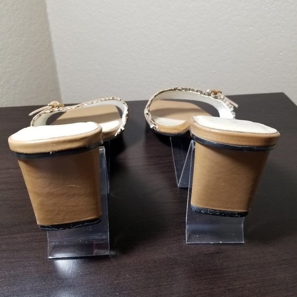 Nine West- 6M -Tan & White Heeled Slide Sandals - Picture 5 of 7